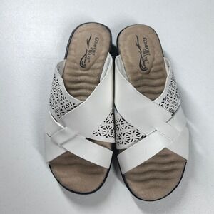 Comfort Wave Easy Street White Laser Cut Crossover Wedge Slides Sandals 6M NEW‎